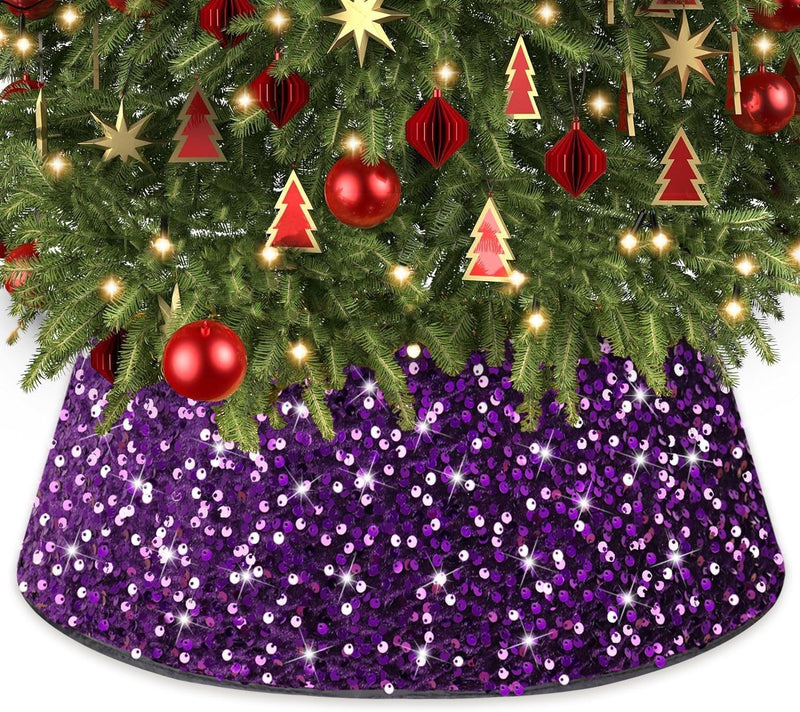 Blue Christmas Tree Collar 23.6 Inch Sequin Velvet Christmas Tree Skirt Christmas Tree Stand Base Cover for Xmas Tree Ring Christmas Tree Base Box Sparkle Tree Collar Skirt for Home Decor