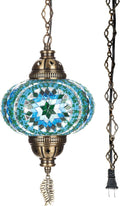 DEMMEX Authentic Turkish Plug in Pendant Light, 6.5" Big Size Globe, Made in Turkey, Turkish Moroccan Mosaic Ceiling Hanging Pendant Light Fixture Lamp, Swag Plug in with 15Ft Cord and Chain