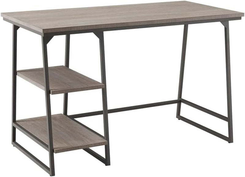 Earthy Elements Home Office Desk with Stepped Shelf, Wood/Iron Construction, 48 Inches L X 24 Inches W X 30 Inches H, 17.5 Lb, Roughsawn Oak/Gunmetal Gray- Storage Home Office Desk