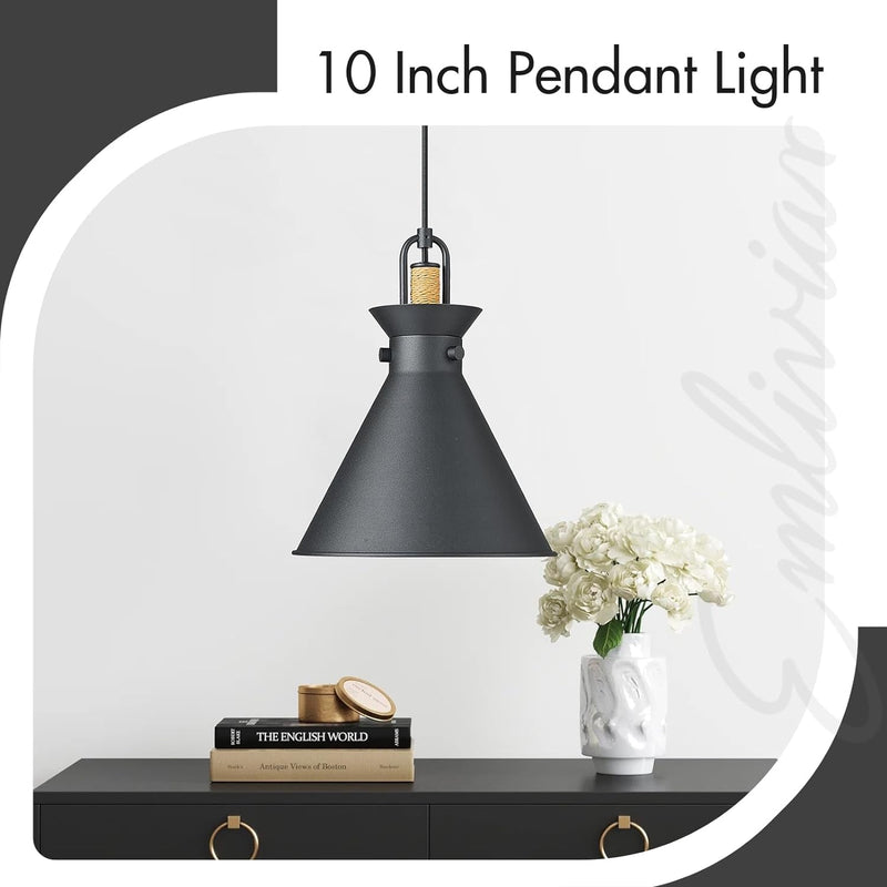 Emliviar 1-Light Hanging Lamp for Bedroom 10.5 Inch, Industrial Pendant Lights Kitchen Island in Black Finish, Dome Metal Lampshade, YSE2MIL BK