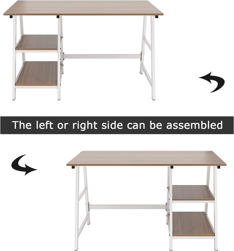 Dlandhome Computer Desk with Storage Shelf, Trestle Desk, Home Office Desk/Workstation/Writing Table with Opening Shelves, Tplus (47 Inches, Oak)