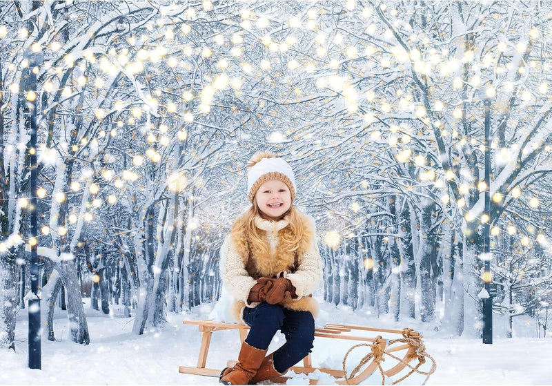 7X5Ft Winter Snowy Scene Photography Backdrop Wonderland Snowflake Tree Snow Background Bokeh Glitter White Snow Forest Landscape Party Photo Booth Studio Props