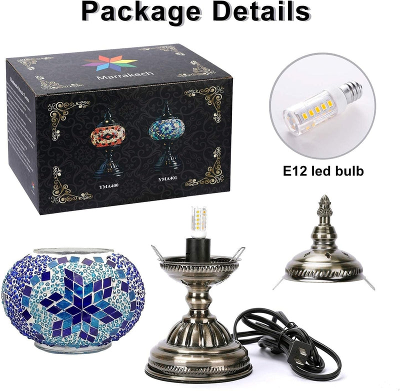Anton Turkish Moroccan Mosaic Lamp Bedside Table Lamp Night Lights with Bronze Base
