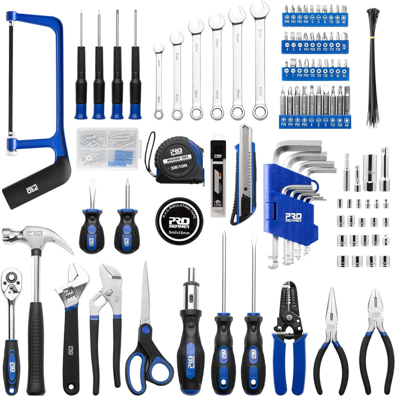 216-Piece Household Tool Kit, Prostormer Multi-Purpose DIY Home/Auto Repairing Hand Tool Set with Hammer, Pliers, Screwdriver Set, Wrench Sockets and Plastic Toolbox Storage Case
