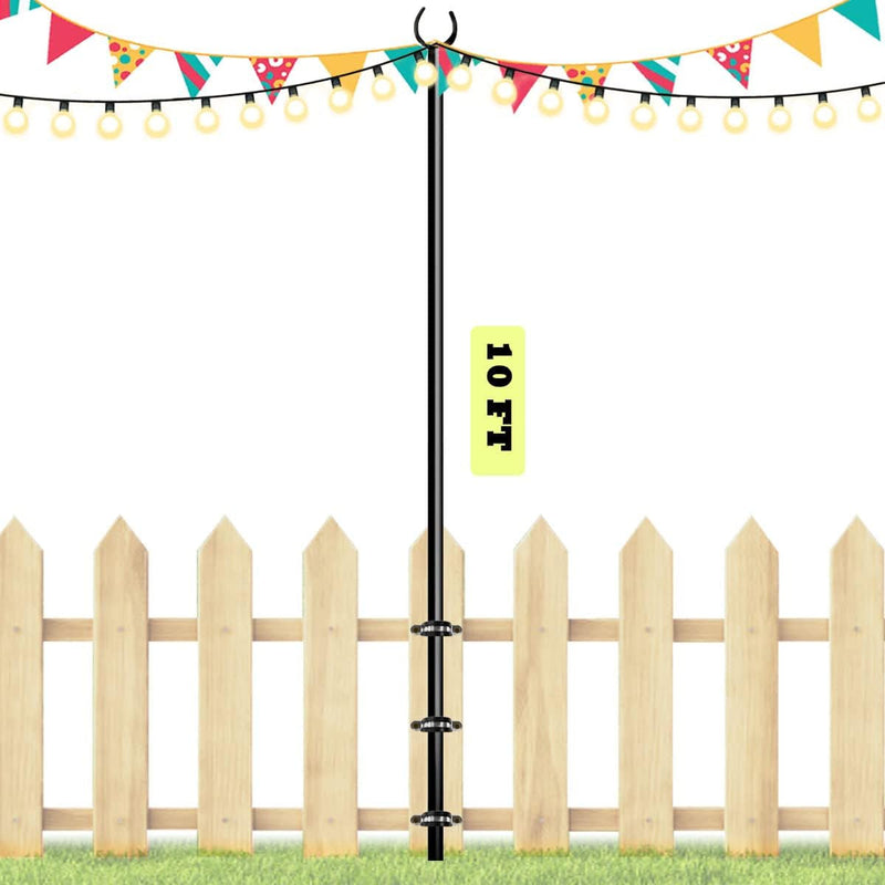 10Ft String Light Poles for Outdoors, outside Light Poles with 5-Prong Base, Suit for Garden, Backyard, Patio, Outdoor Lighting, Matte Black, 1 Pack