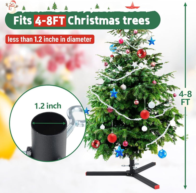 Christmas Tree Stand, Metal Christmas Tree Base for 4-8 FT Artificial Christmas Trees, Fits Tree Poles up to 1.2 Inches (Black)