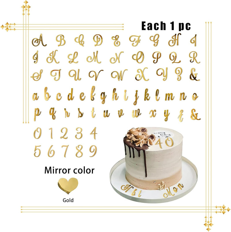 Acrylic Alphabet Number Cake Topper DIY Personalized Name Cupcake Toppers with A-Z Letter 0-9 Number Happy Birthday Sets for Custom Wedding Cake Decorations Baby Shower Party Supplies (Style1 Gold)