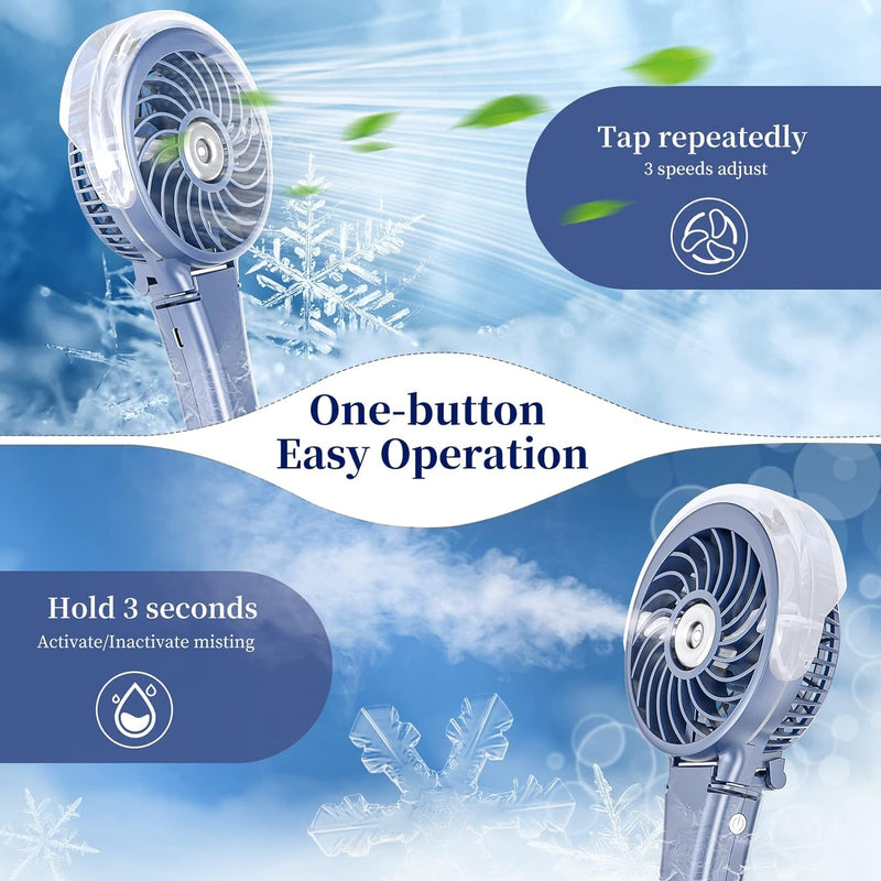 Handfan 2024 Upgraded Portable Misting Fan, 34Ml Handheld Personal Mister Fan Rechargeable, Battery Operated Spray Water Mist Fan, Mini Cooling Fans for Makeup, Travel, Outdoors, Disney(Royal Blue)