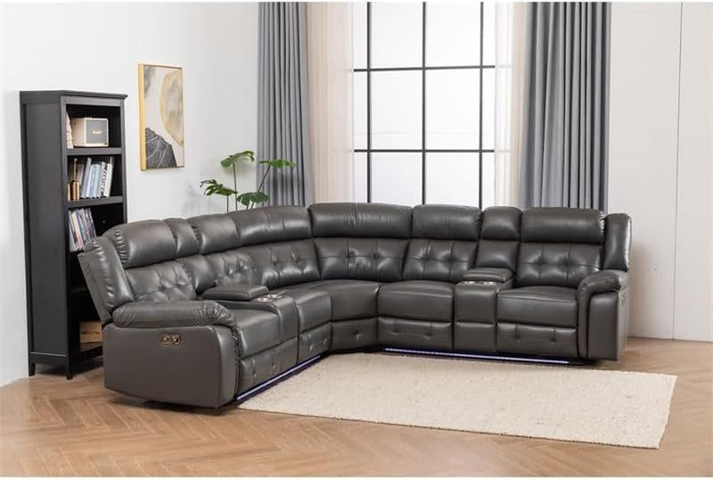Arvelli 100" Power Reclining Faux Leather Sectional in Gray