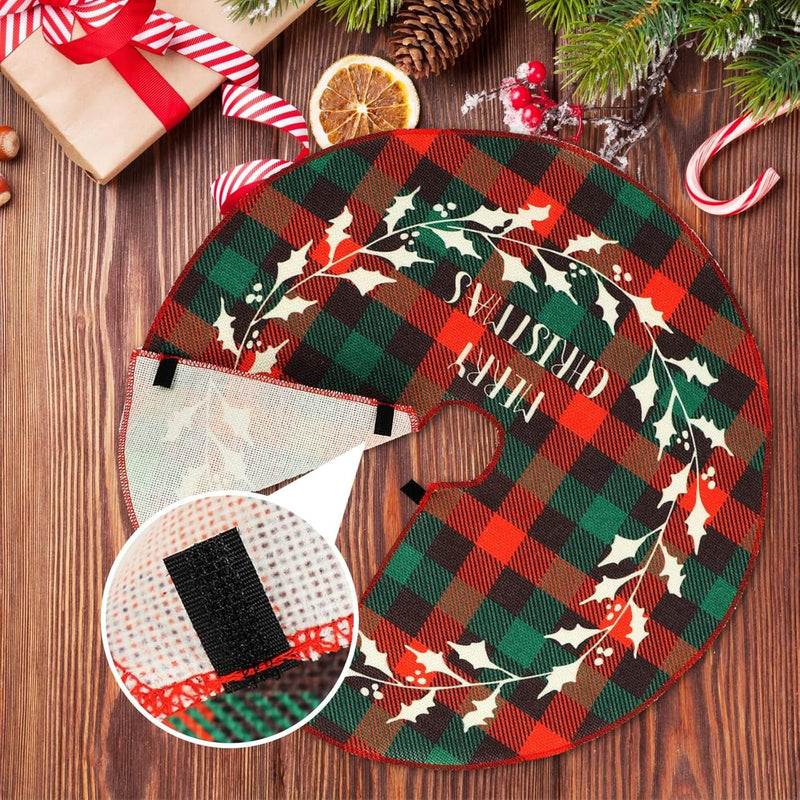 2 Pieces Mini Christmas Tree Skirt 15 Inches Buffalo Check Plaid Tree Skirt Red and Black Plaid Tree Skirt Snowflake Reindeer Santa Tree Skirt for Christmas Holiday Decorations