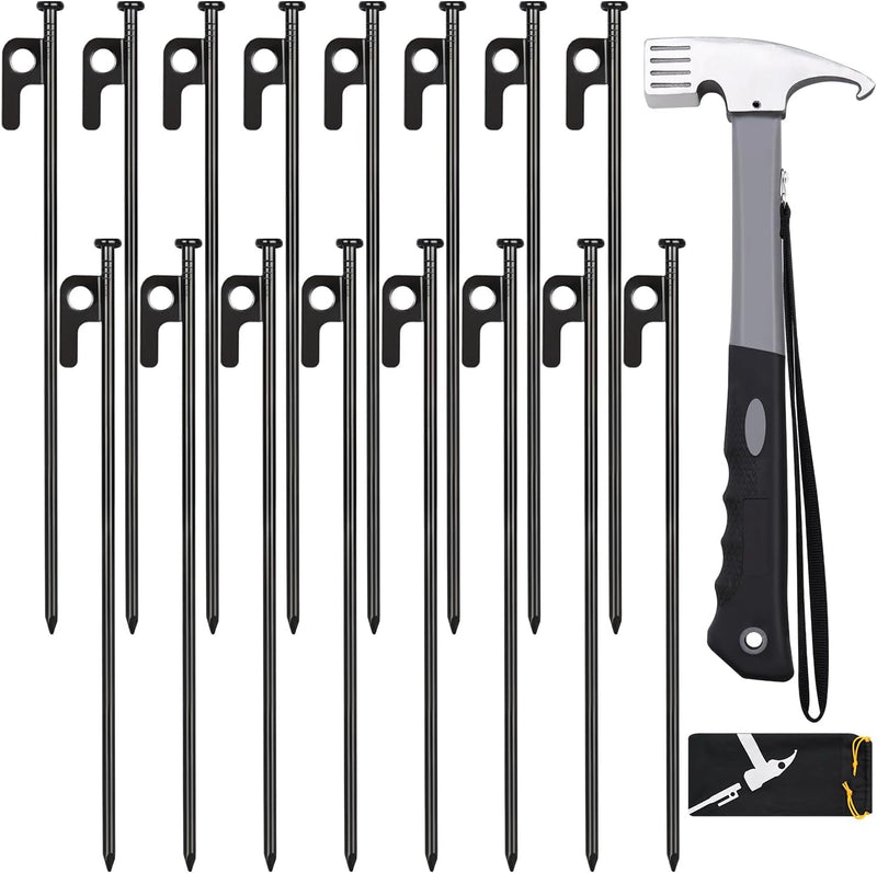 8/16/32 Pack Tent Stakes, 8In Heavy Duty Tent Stakes with Storage Bag, Forged Steel Tent Pegs for Camping(8 Pack 8In Tent Stakes)