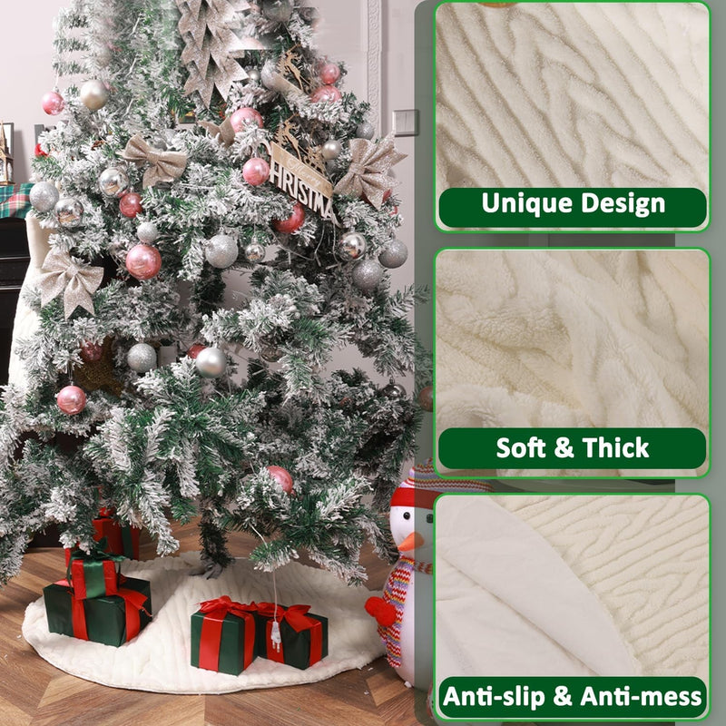 Christmas Tree Skirt 36 Inch Snowy White Thick Faux Fur White Tree Skirts Snowy & Thick for Xmas Year Party Holiday Home Decorations (Large)