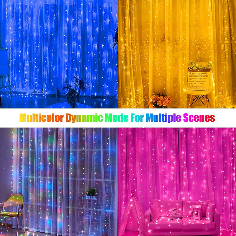 16 Colors Changing Curtain Lights - 250 LED 9.8 X 8.8 FT Fairy String Lights, 7 Modes Twinkle Lights with Remote, Backdrop Wall Hanging Dripping Lights for Bedroom Backyard Halloween Christmas Decor