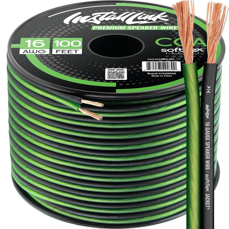 16 AWG Gauge Speaker Wire Cable Stereo, Car or Home Theater, CCA (100 Feet) by Install Link