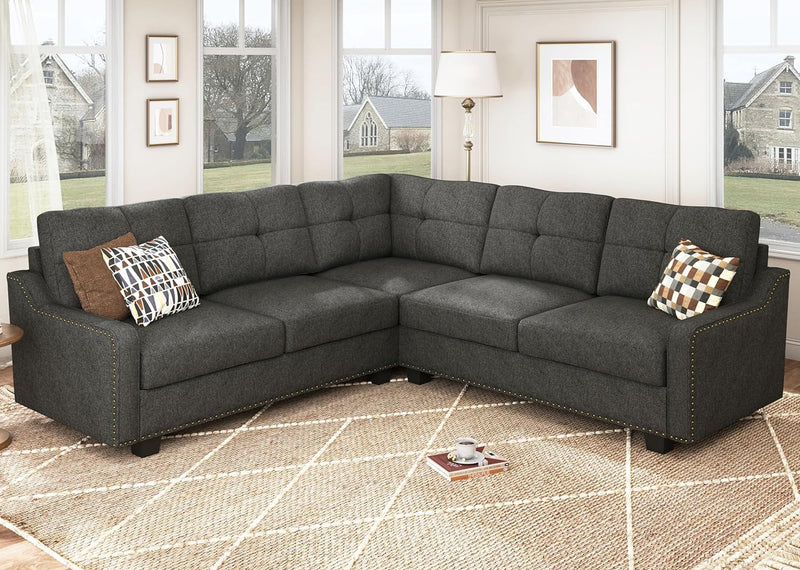 HONBAY Convertible Sectional Sofa L Shaped Couch for Small Apartment Reversible Sectional Couch for Living Room,Velvet Black