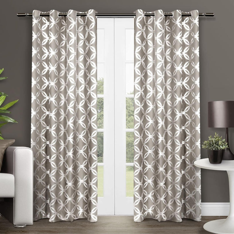 Exclusive Home Curtains Exclusive Home Modo Metallic Geometric Grommet Top Curtain Panel Pair, 54X84, Winter White, 2 Count