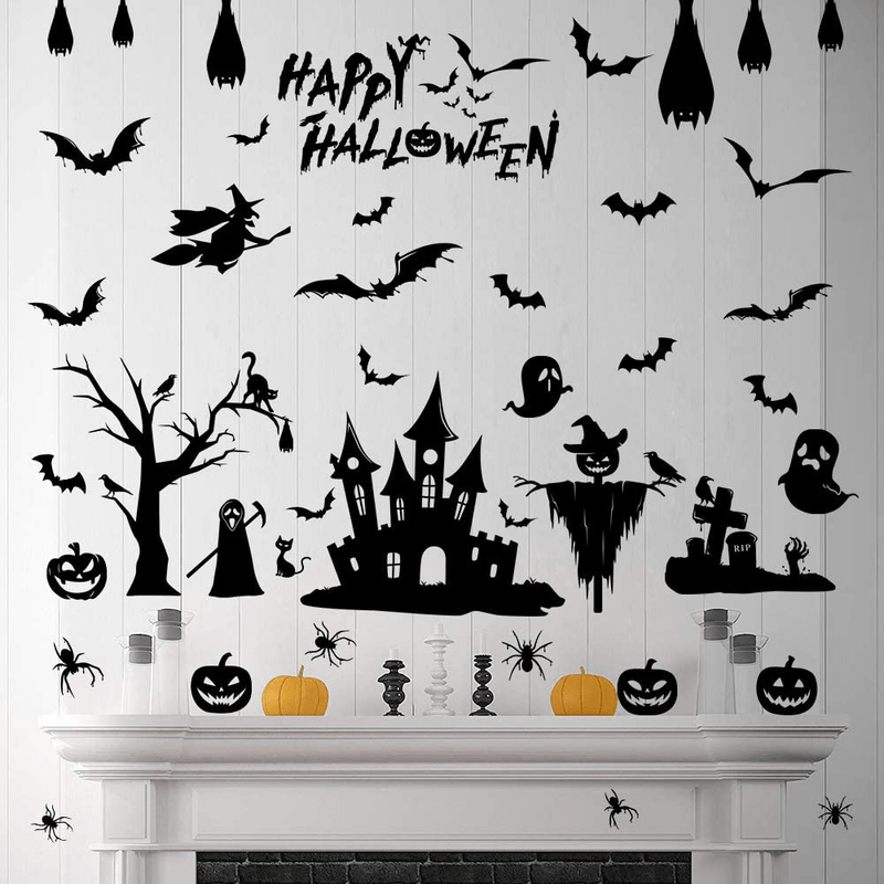 96 PCS Halloween DIY Scary 3D Bats Wall Decal Wall Stickers PVC for Home Window Clings Party Supplies Decorations Indoor Outdoor Decor Arts & Entertainment > Party & Celebration > Party Supplies HONEYJOY Black Halloween  