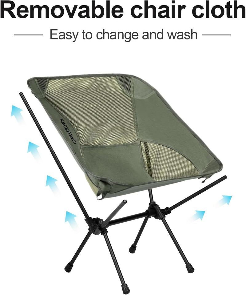 CAMEL CROWN Portable Camping Chair Lightweight Compact Folding Chair Mesh for Outdoor Camp Travel Beach Picnic Festival Hiking Backpacking Army Green