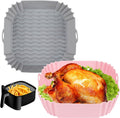 2 PCS Square Silicone Air Fryer Liners - 8 Inch Reusable Air Fryer Pot - Air Fryer Accessories - Air Fryer Inserts for 4 to 7 QT Oven Microwave Accessories (Black + Brown)