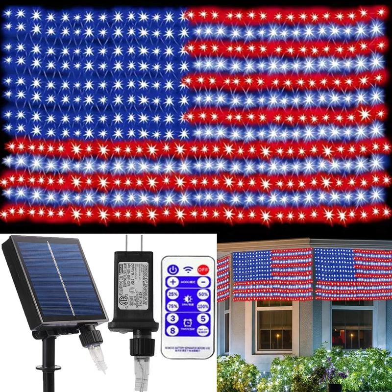 (New) American Flag Lights, Outdoor Flag String Lights 420 LED Waterproof Led Flag Net Light Patriotic Ornaments for Outdoor Home Yard,Garden, Camping, Memorial Day, 4Th of July, Christmas Decorations