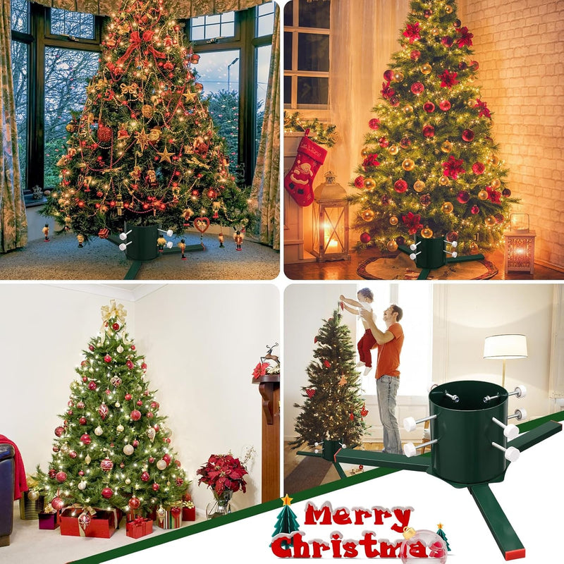 Christmas Tree Stand for Real Trees, Heavy Duty Metal Live Christmas Tree Stand, Universal Adjustable Replacement Xmas Tree Base Holder for Fresh Tree 4-8Ft, Fit Trunk Diameter up to 6.9 Inch Green