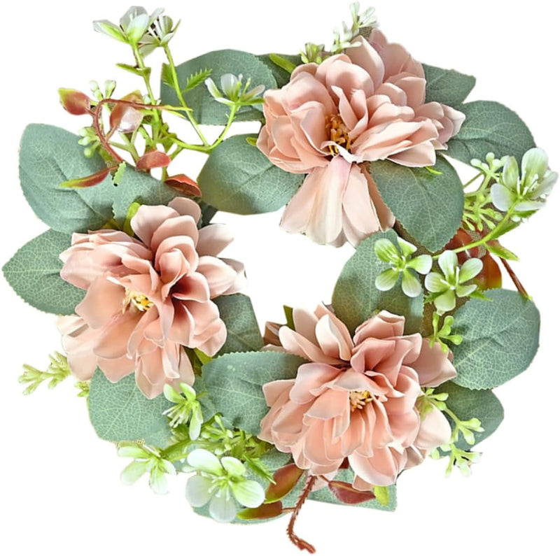 Artificial Eucalyptus Candle Wreath Greenery Pillar Candle Holder Rustic Farmhouse Decorative Wreath Fall Easter Christmas Wedding Home Table Centerpiece