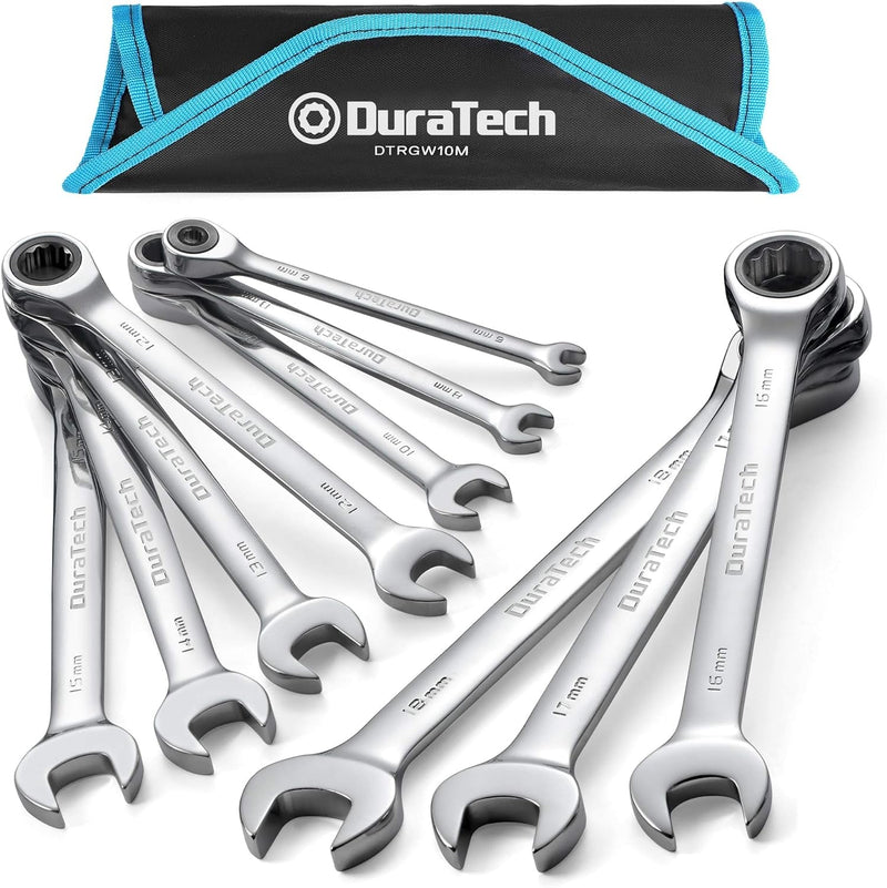 DURATECH Ratcheting Wrench Set, Combination Wrench Set, SAE & Metric, 22-Piece, 1/4" to 3/4" & 6-18Mm, CR-V Steel, with Pouch