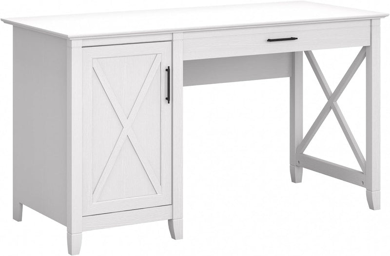 Bush Furniture Key West Computer Desk with Storage | Farmhouse PC Table for Home Office in Linen White Oak | 54W X 24D