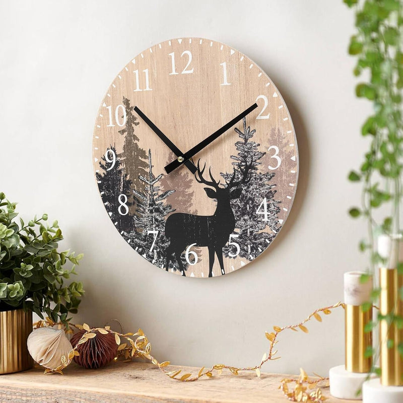 Cabin Bear Wall Clock 12 Inch Silent Non Ticking Clock Wooden Forest Wildlife Mountain Lodge Wall Clock Battery Operated Rustic Farmhouse Wall Clock