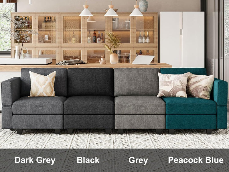 Belffin Terry Fabric Swatch Kit Modular Sectional Couch Light Grey, Peacock Blue, Dark Grey, Black