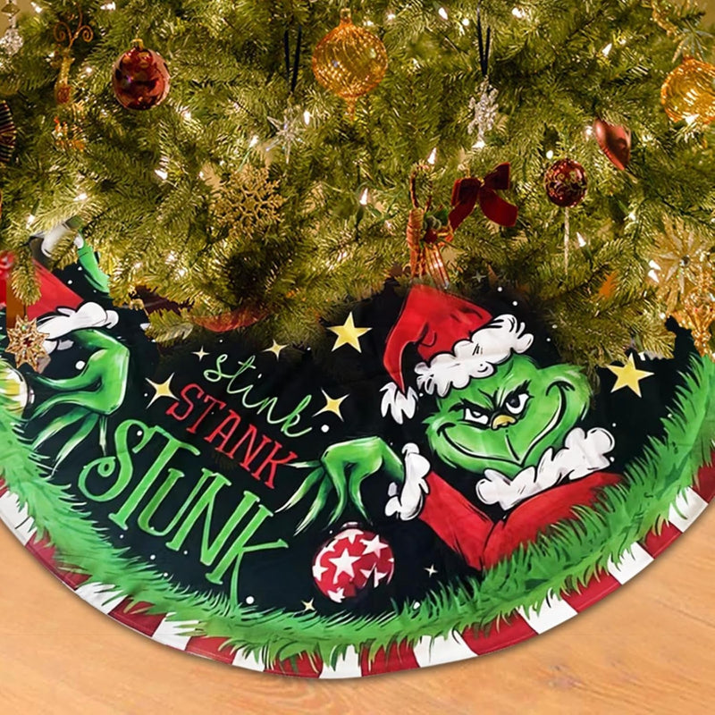 48 Inch Christmas Tree Skirt, Soft and Funny Trimmed Christmas Tree Collar Farmhouse Xmas Holiday Decoration (Style A)