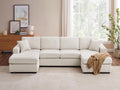 118'' U Shaped Sectional Sofa Couch, Corduroy Fabric Modern Cozy Jumbo Size 6-Seater Sofa, Double Chaise Longue, Beige