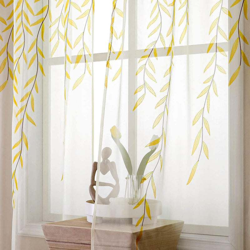 BROSHAN Green Sheer Window Curtains-Pocket Design Sheer Curtains Pretty Vine Curtains 2 Panels Leaf Pattern Curtain Sheers Voile Sheer Window Curtain Panels for Kids Bedroom Living Room Nursery