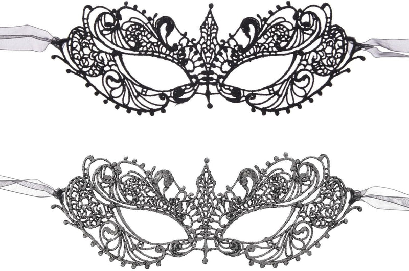 2 Pieces Women'S Masquerade Mask Lace Eye Mask for Ball Proms,Halloween Carnival and Venetian Masquerade Party