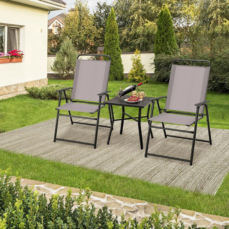 Giantex Patio Chairs Set of 4, Outdoor Folding Chairs with Armrests, Metal Frame, outside Foldable Dining Chairs for Lawn Deck Porch Beach Yard (Gray & Black)