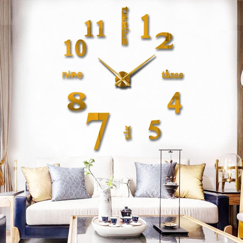 FASHION in the CITY Large 3D DIY Wall Clock Frameless Mirror Surface Big Wall Clock Home Decoration for Living Room Bedroom Home Office Kids Room Hotel Coffee Hall Bar Wall Decoration