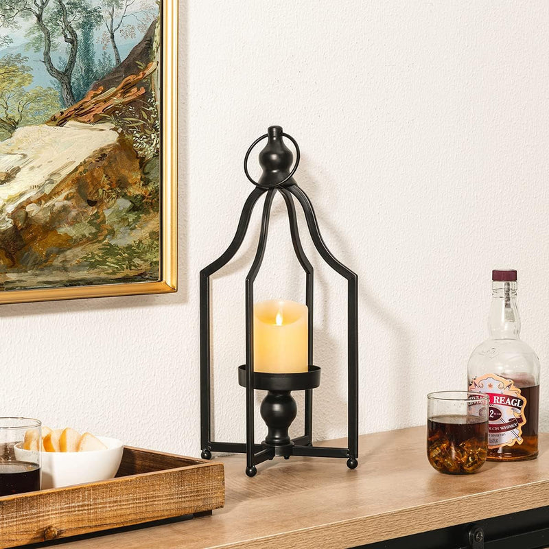 Glitzhome 16.5" H Modern Farmhouse Black Metal Lantern Decorative Hanging Candle Lanterns (Small)