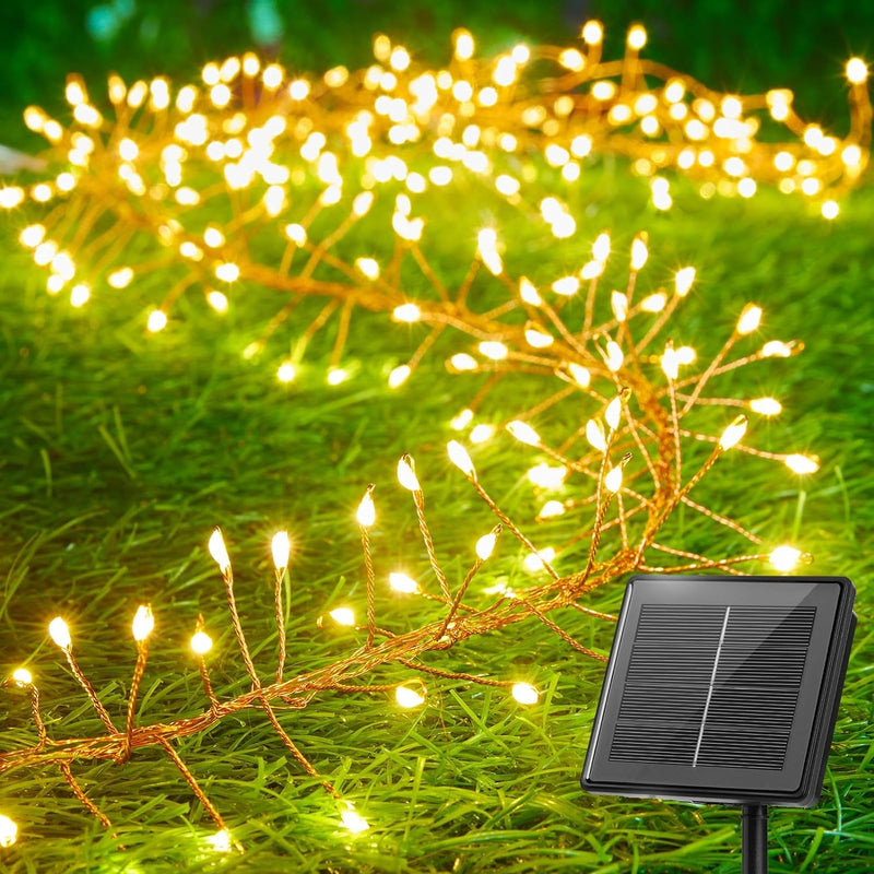 Brightown Solar Lights for Outside, 9.8Ft 120 LED Solar String Lights Outdoor Waterproof, 8 Modes Firecracker Balcony Lights for Tree Patio Christmas Party Wedding Decor (Warm White)