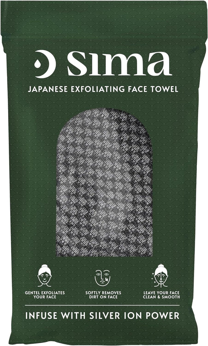 Exfoliating Washcloth Face & Body Scrub Towel - Japanese Exfoliating Towel with Hexagon Fibers, Exfoliating Body Scrubber with 2 Sides for Scrubbing & Washing (Face Towel - Black)