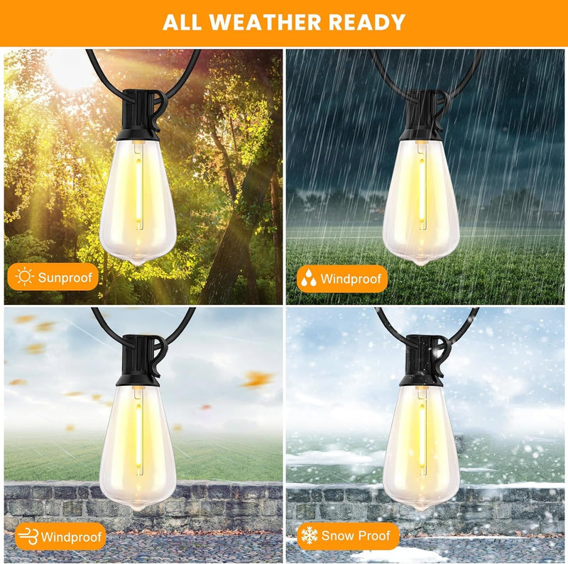 50FT Solar String Lights Outdoor Waterproof, Solar Patio Lights with Remote Control & 15+1 Dimmable ST38 Edison Bulbs Shatterproof,Solar Powered String Lights for outside Garden Backyard