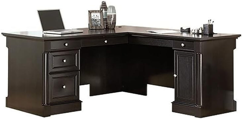 BOWERY HILL L-Shape Home Office Executive Desk with Large Drawers, Letter Size Hanging File Drawer and CPU Tower in Wind Oak Finish