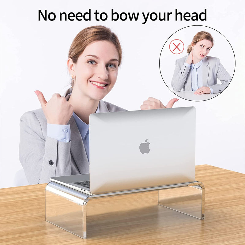 Acrylic Monitor Stand Riser Acrylic Laptop Stand for Desk Clear Computer Monitor Stand for Desk Accessories White Aesthetic Decorations for Office Home Imac Organizer
