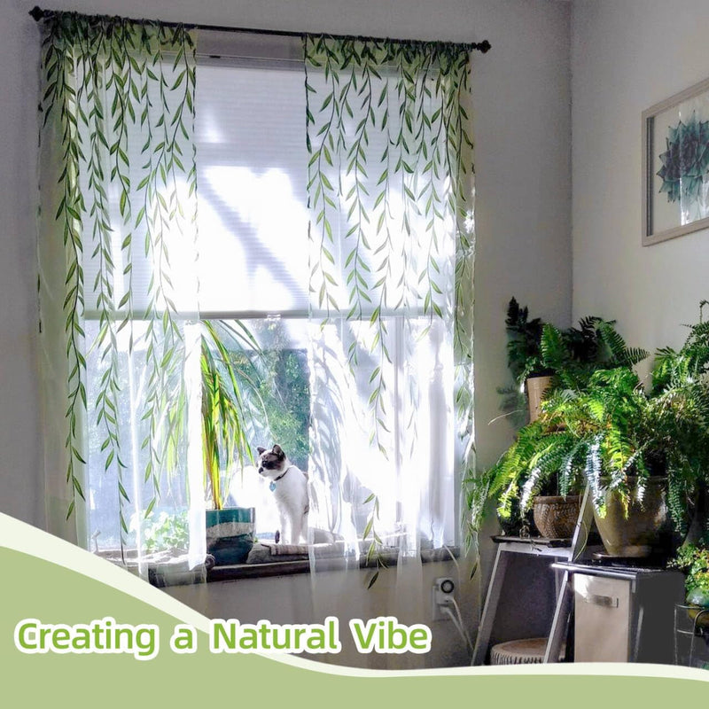 BROSHAN Green Sheer Window Curtains-Pocket Design Sheer Curtains Pretty Vine Curtains 2 Panels Leaf Pattern Curtain Sheers Voile Sheer Window Curtain Panels for Kids Bedroom Living Room Nursery