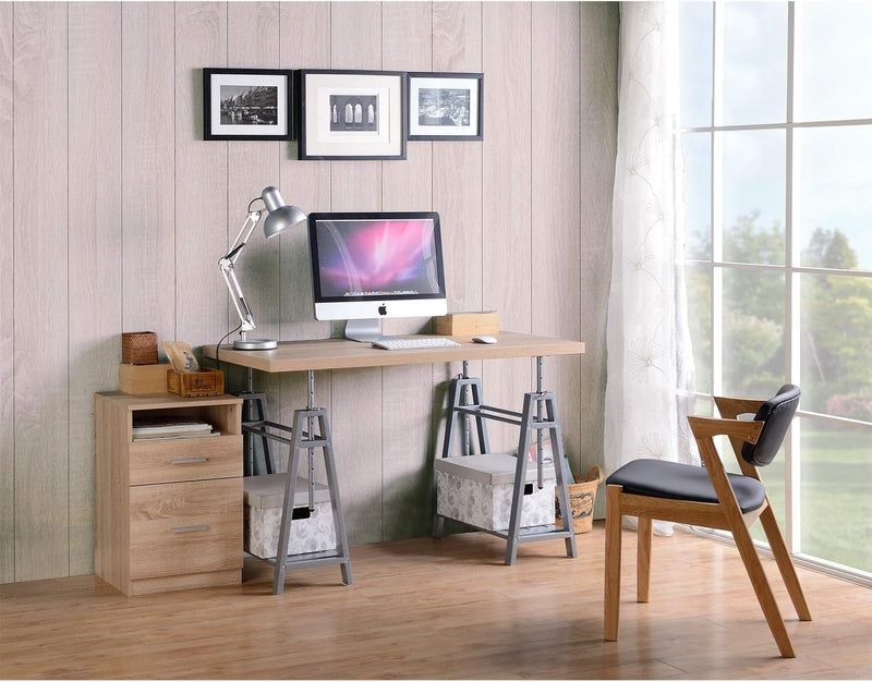 American Furniture Classics OS Home and Office Adjustable Height Writing Desk with Sturdy Metal Base, Cross Hatch Birch