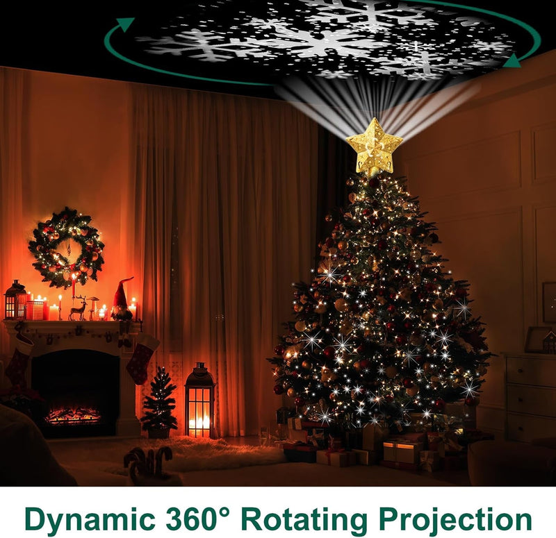 Christmas Star Tree Topper Lighted with Projector, Tree Toppers Christmas with Lights, Christmas Tree Ornament for Indoor Xmas Holiday New Year