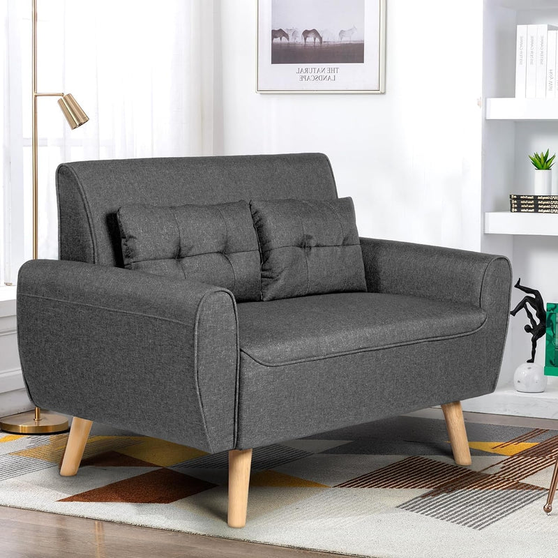 Betterland 44" Loveseat Sofa, 2 Seats Modern Small Couch, Mid-Century Design Mini Love Seats with 2 Pillows, Upholstered Furniture Sofa for Small Space, Living Room, Bedroom, Apartment (Grey)