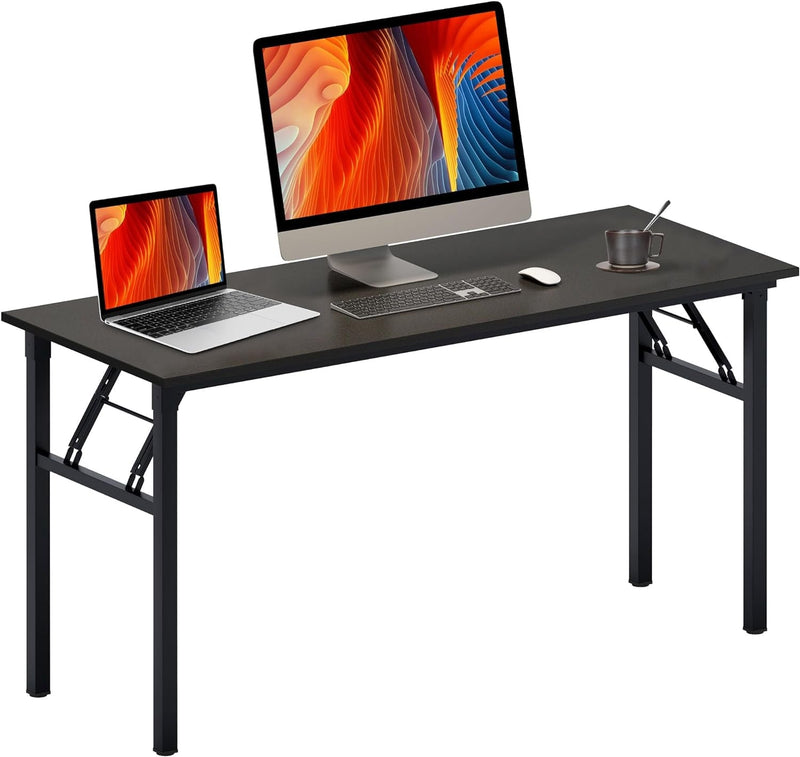 Dlandhome Computer Desk 62 Inches Office Desk Computer Table Study Writing Desk Workstation for Home Office Metal Frame Black and Black