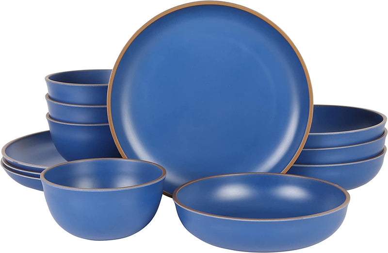 Gibson Home Rockabye 12 Piece Double Bowl Melamine Dinnerware Set - Matte Red