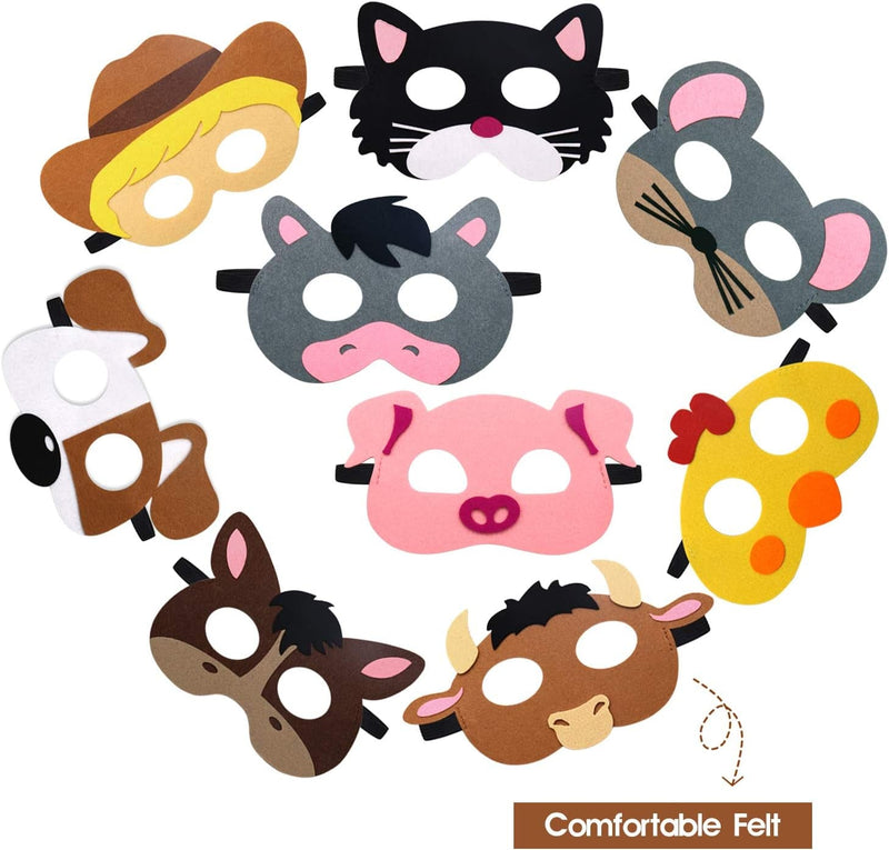 Ciyvolyeen Farm Animal Party Masks Barnyard Animal Felt Masks for Petting Zoo Farmhouse Theme Birthday Party Favors Kids Costumes Dress-Up Party Supplies(12 Pieces)