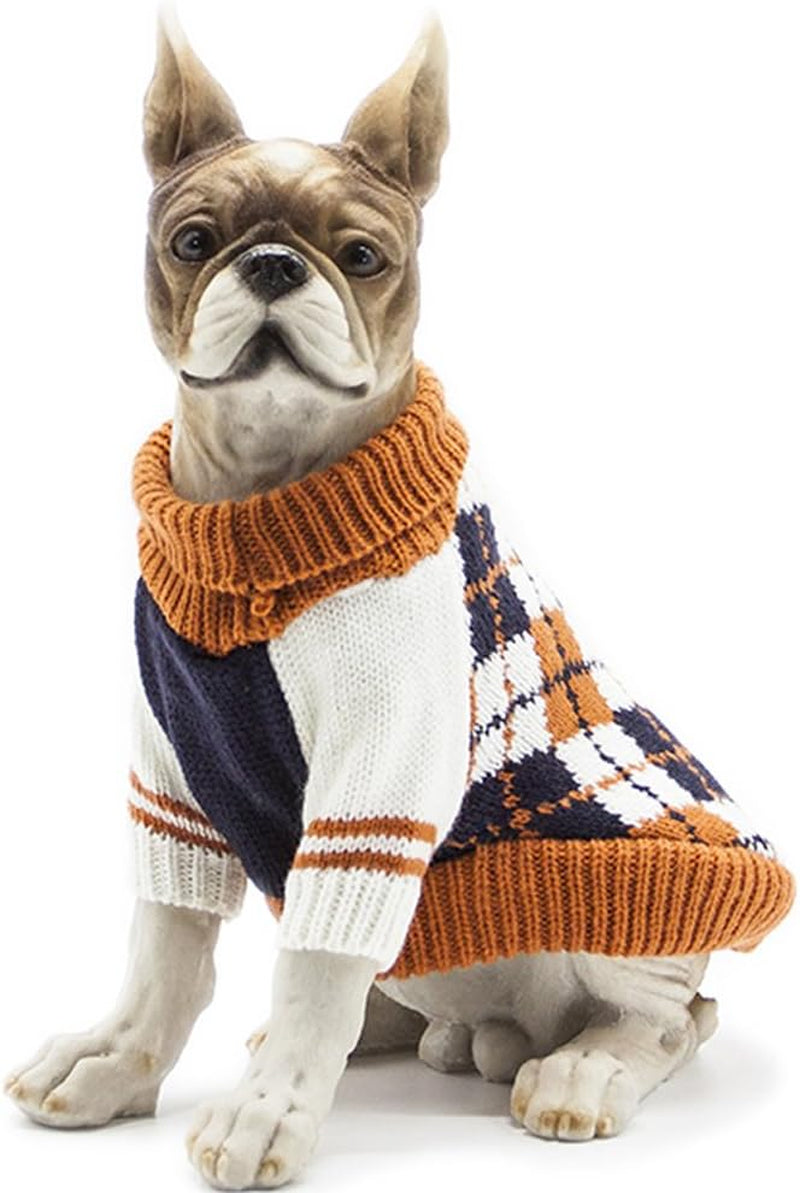 Dog Sweater of the Diamond Plaid Pet Cat Winter Knitwear Warm Clothes,Orange,Small